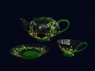 Green Vines Glass Tea Set 3D Model Low-poly 3D model