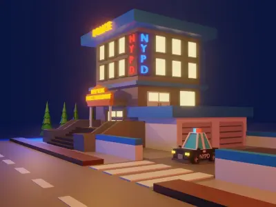 Low Poly Police Department Cartoon Low-poly 3D model