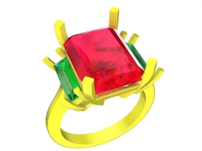 A7719 Luxury Emerald Diamond Women Engagement Ring 3D Model 3D print model