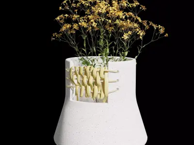 Homary French Country White Abstract Ceramic Rattan Flower Vase 3D model