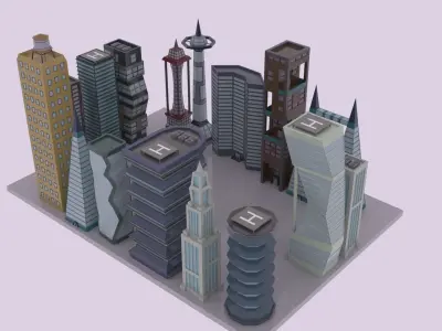 Skyscrapers Pack Lowpoly polygon Low-poly 3D model