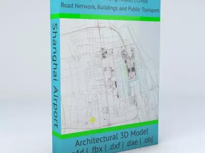 Shanghai Pudong PVG Airport Roads Buildings and Public Transport 3D model