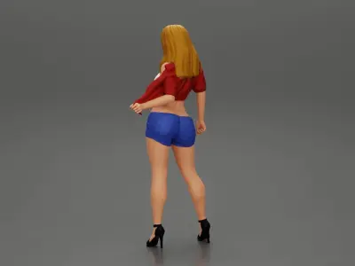 Sexy woman posing in short and shirt with open chest 3D print model