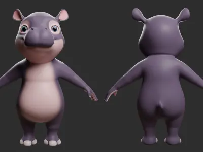 Hippo Cartoon Low-poly 3D model