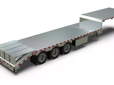53ft Beavertail Stepdeck Trailer with Hendrickson Suspension Low-poly 3D model