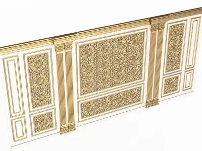 Boiserie Classic Wall with Mouldings 018 White Low-poly 3D model