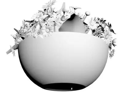  Flowers with ceramic pot 3D model