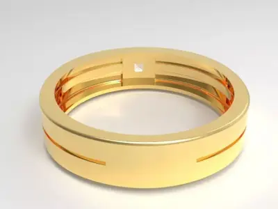 Unisex Gold Ring with Princess-Cut Diamond  3D print model