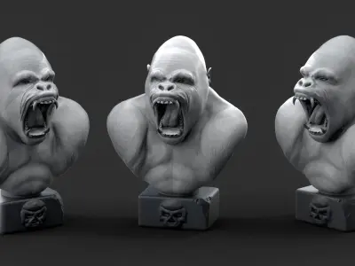 Gorilla Head Statue 2 3D print model