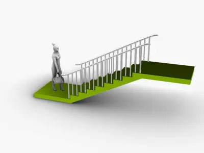 Architectural Linear Stairs with Handrail 3D model