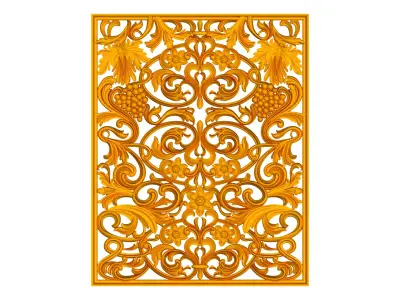 3d panel golden ornate carved wooden wall 3D model
