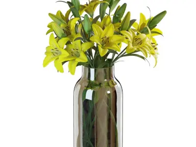 Flower Set 11 - Yellow Lilies Bouquet 3D model