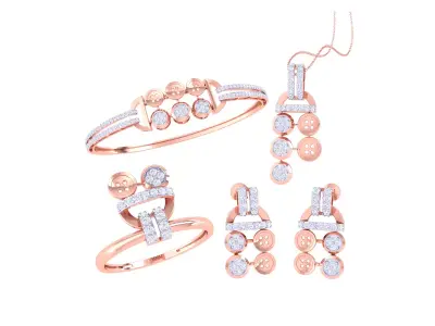 Ring Bangle Earring Pendant Set 3dm STL OBJ FBX Renders Details 3D print model