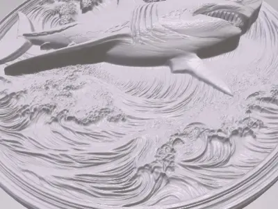 Great White Shark 4 basrelief for 3D printing 3D print model