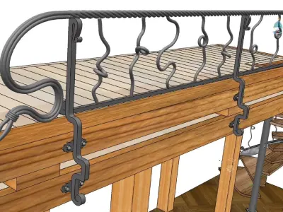 Spiral staircase with railing on the bed above 3D model