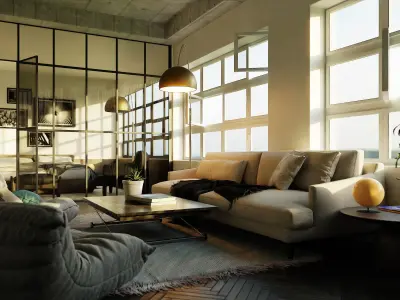 Living room with Bedroom scene in native blend file  3D model