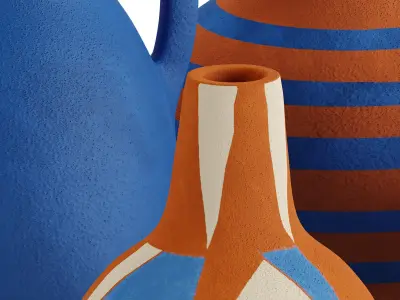 Set of 5 handmade terracotta vase 3D model