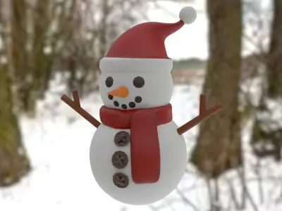 Snowman with Christmas hat Low-poly 3D model
