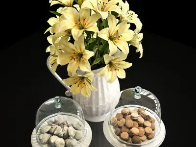 flower set 2 lilies and nuts 3D model