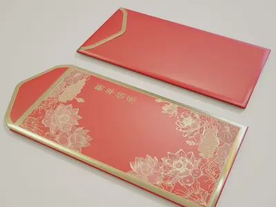 Asian red New Year envelopes Low-poly 3D model