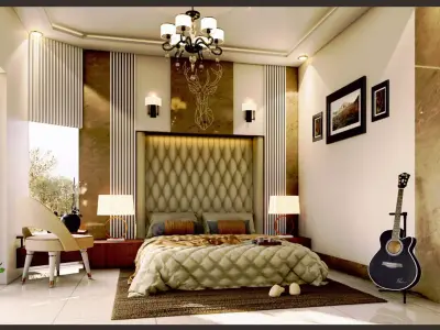 Luxury master bedroom interior scene 3D model