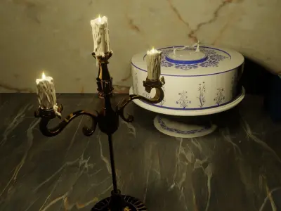 Three prong candelabra  animated flame and light 3D model