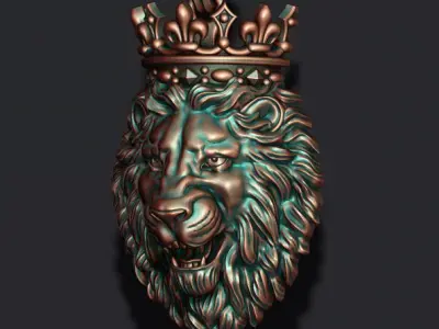 Lion pendant with crown v2 new 002 3D print model