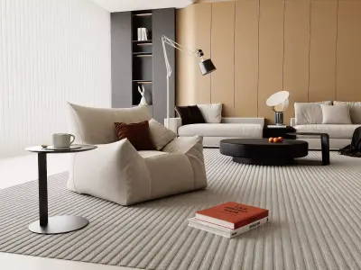 Modern Minimalist Luxury Lounge With Floating Staircase 3D model