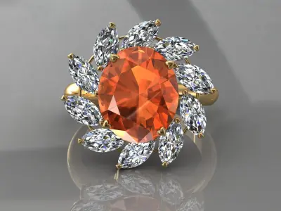 Flower ring 3D print model 5