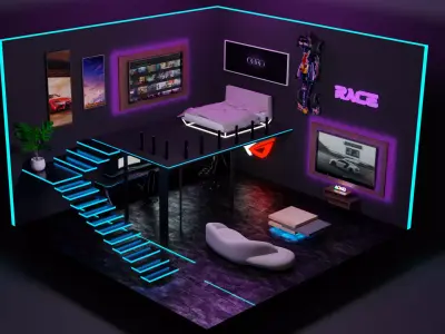 3D Neon Gaming Room   3D model