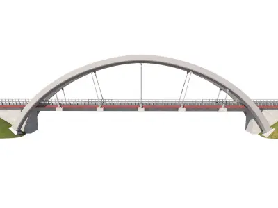 cable-stayed suspension bridge with arch structure 3D model