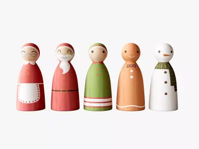 Wooden Christmas Character Decorations 3D model