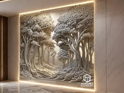 modern panel wall decor set wall relief mural CNC 115 3D model