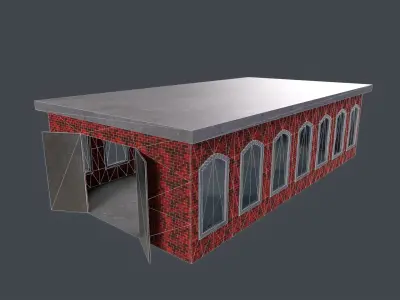 workshop brick building Low-poly 3D model