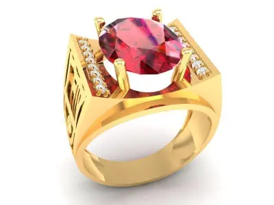 Men Oval Gemstone Ring with Side Stones 3D Model 395 3D print model