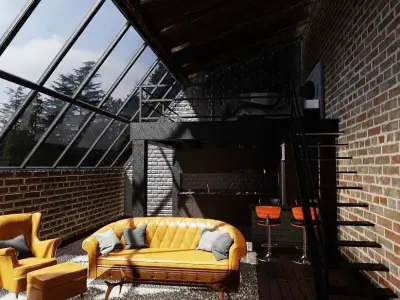 Bed Kitchen Couch Low-poly 3D model