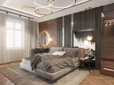 Luxury bedroom interior 3d scene 3D model