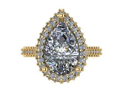 full pave pear shape halo ring with diamonds around the shank  3D print model
