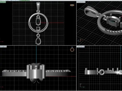 Pendant with hanging diamonds 3D print model