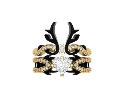 Heart Lab Created Diamond Black Deer Solitaire Gothic Ring Set  3D print model