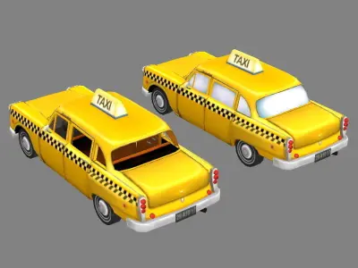 Cartoon taxi - yellow Low-poly 3D model