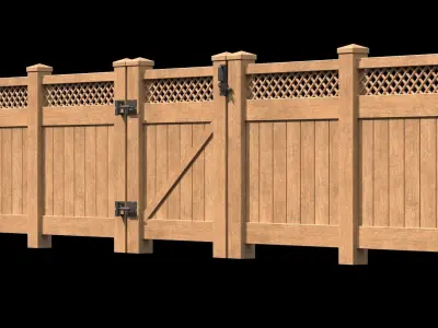 Wooden Fence set PBR 05 Low-poly 3D model