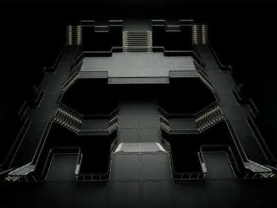 Modular Sci-Fi stairs and panel Low-poly 3D model