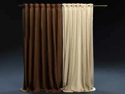Double Color Curtains - Brown  White Grey Red 3D model