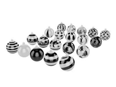 Black and White Baubles Collection with Hooks 3D model