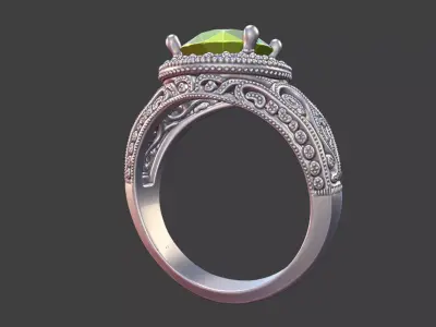 SCROLLWORK HALO RING WITH PRONG SET GEM 3D print model