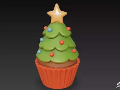 Christmas Tree Cupcake  Low-poly 3D model