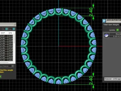 U Shaped Eternity Ring 2 point 1 mm stone size swiss 18 and EU58 3D print model