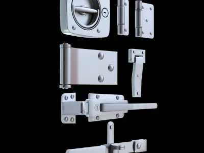 Fittings metal door latches and hinges 3D model