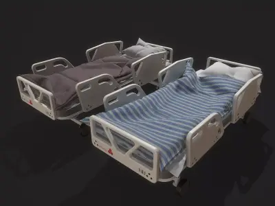 Bed set hospital Low-poly 3D model
